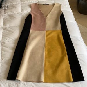 Cute faux suede color block dress